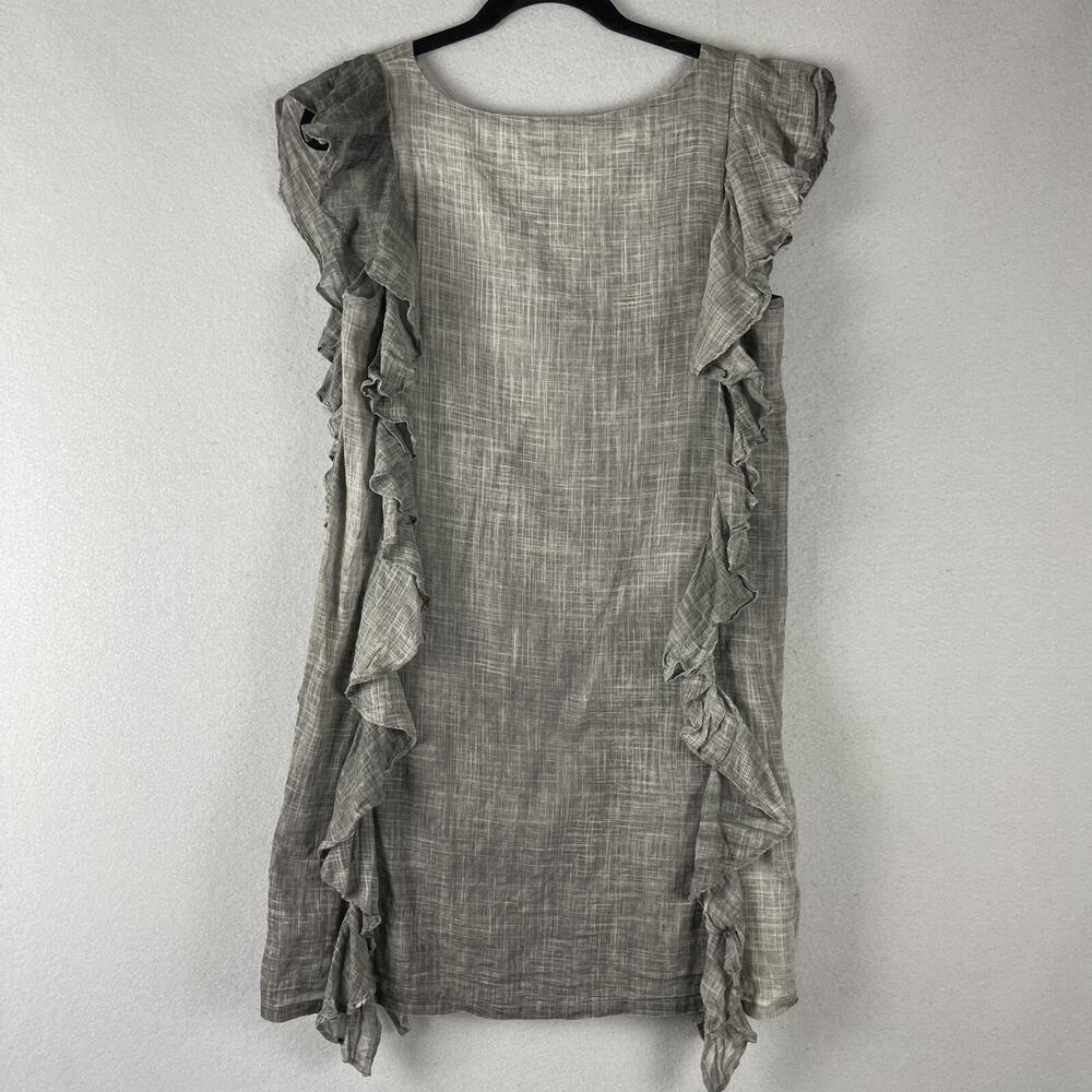 Koch Ruffle Mini Dress Womens Small Taupe Gray Shift Sleeveless Cotton Minimal - Picture 11 of 15